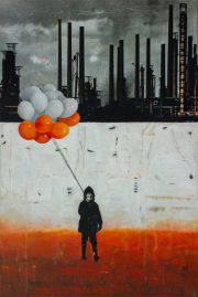 Lift Me Up Ii, 2019, 2021, Painting, Mixed Media On Canvas, Urban, Industrial Landscape,children, 120 X 80 X 2 Cm